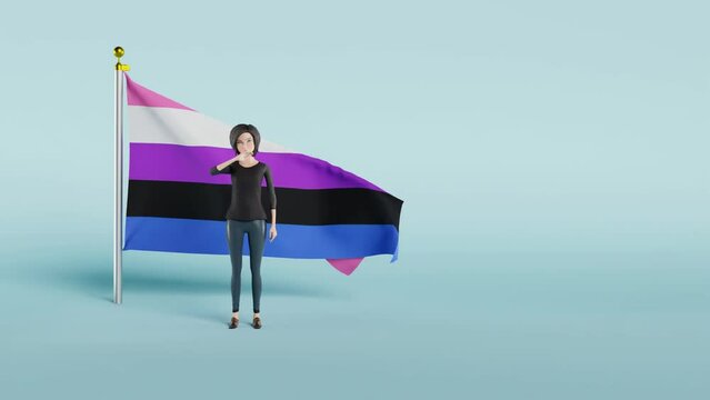 a 3D render of waving Gender Fluid Pride Flag against blue background