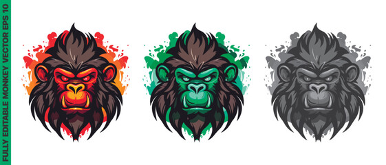 Angry monkey ape mascot character cartoon logo for sport team. Fully editable vector monkey head © serdjo13