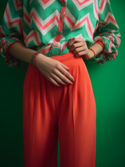 couture orange fashion pants posing