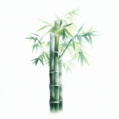 Watercolor style painting Generative AI with high detail on a white background. Water color bamboo with green leaves. traditional Chinese painting.