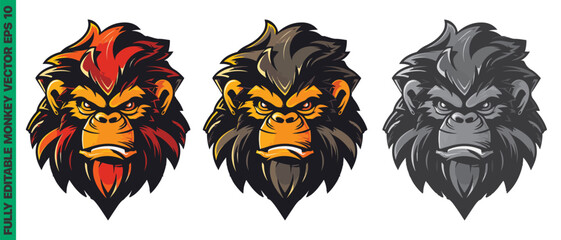 Angry monkey ape mascot character cartoon logo for sport team. Fully editable vector monkey head © serdjo13