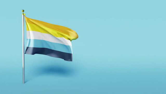 Waving aroace (aromantic asexual) pride flag against blue background; 3D render