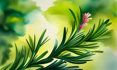 A sprig of rosemary painted with watercolor, illustration, painting, poster. AI generated. - obrazy, fototapety, plakaty