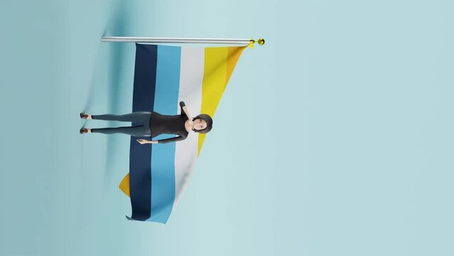 a Vertical video of AroAce pride flag against blue background; 3D animation
