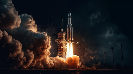 Rocket launch, startup and business concept. Al generated