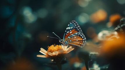 Fototapeta na wymiar Romantic natural floral background with a butterfly. Al generated