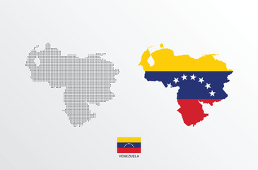 Set of political maps of Venezuela with regions isolated and flag on white background