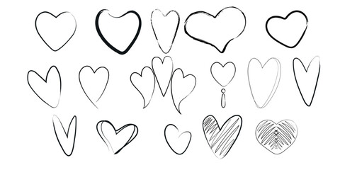 A set of hand-drawn hearts. Hand drawn hearts isolated on white background. Vector illustration for your graphic design