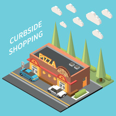 Curbside Pizza Isometric Composition