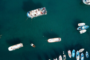Aerial view of colourful fishermen's houses, on Procida Island, Bay of Naples, Italy.