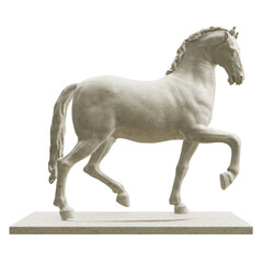 Anatomically-accurate sculpture of a trotting horse isolated on transparent background. 3D rendering