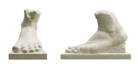 Fragmented foot of the colossal statue of Constantine isolated on transparent background. 3D rendering