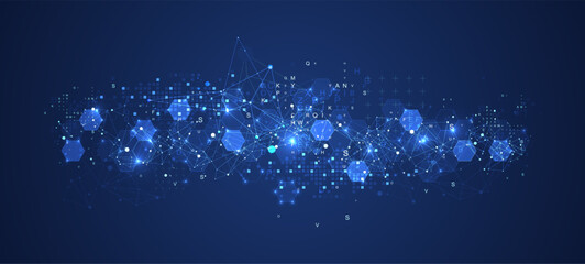 Abstract hexagon background with plexus effect and letters for design works.