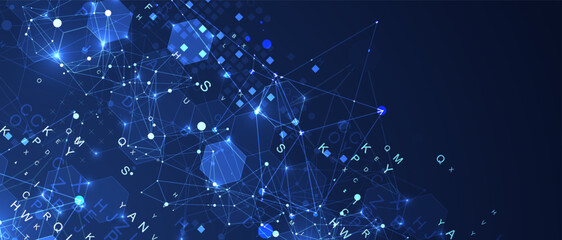 Fototapeta premium Abstract hexagon background with plexus effect and letters for design works.