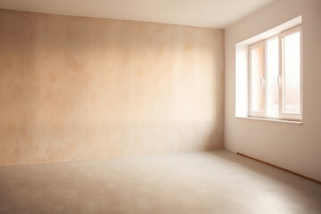 Fototapeta na wymiar beige plaster room wall minimal texture blank light window design. Generative AI.