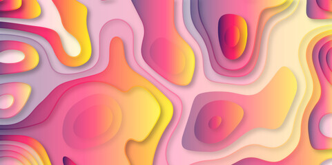 Abstract colored paper texture background. Minimal paper cut style composition with layers of geometric shapes and lines in viva magenta colors. Top view