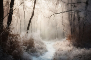 Obraz na płótnie Canvas Snowy Forest Landscape with Trees as the Background