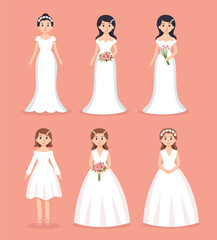 set of Bride wedding cartoon vector illustration	
