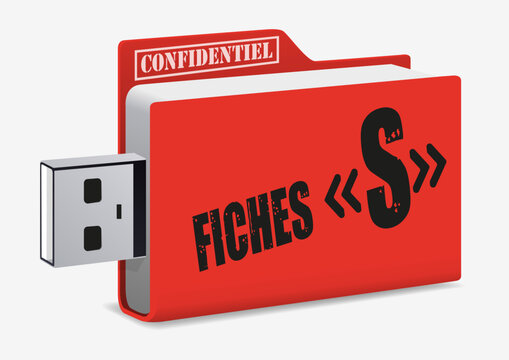 Concept des informations confidentielles dans la lutte anti-terroriste avec une clé USB sur laquelle est écrit le mot, fichier S.