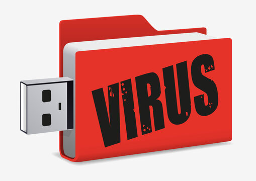 Concept du piratage informatique et de la cybercriminalité, avec une clé USB sur laquelle est écrit le mot, virus.
