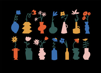 Vector illustration colorful flowers. Naive-style stickers for print or social media.