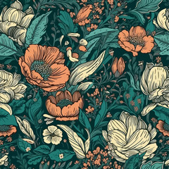 Vector floral seamless pattern illustration - 593906227