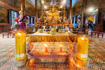 Wat Phnom Daun Penh,Buddhist temple interior,artwork and symbolic statues,Phnom Penh,Cambodia.