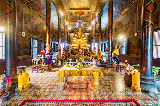 Wat Phnom Daun Penh,Buddhist temple interior,artwork and symbolic statues,Phnom Penh,Cambodia.