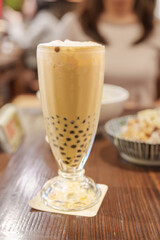 Pearl milk tea with tapioca ball, famous Taiwanese bubble tea of Taiwan. Street Food and travel in Taipei concept