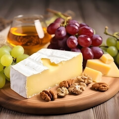 Lambert cheese and cheese with mold closeup. Ai generative. illustration.