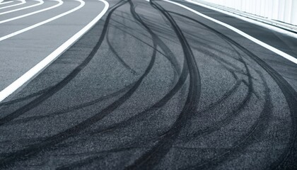 Fototapeta Abstract texture surface and background of car tire drift skid mark on road race track, Black tire mark on street race track, Automobile and automotive concept obraz