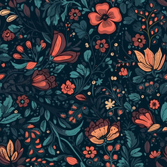 Vector floral seamless pattern illustration - 593907081
