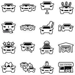 Car Icons. Line With Fill Design. Vector Illustration.