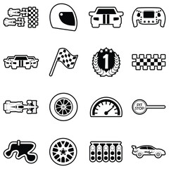 Car Racing Icons. Line With Fill Design. Vector Illustration.