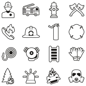 Firefighter Icons. Line With Fill Design. Vector Illustration.