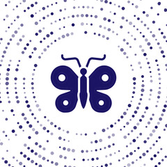 Blue Butterfly icon isolated on white background. Abstract circle random dots. Vector