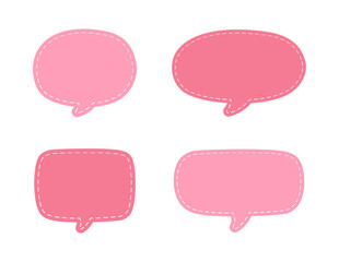 Blank Comic Style Speech Bubbles with Dashed Line. Simple Flat Stitched Design Vector Illustration Set.