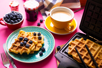 morning - bright breakfast with Belgian waffles