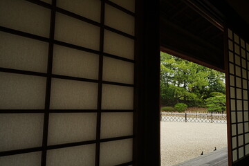 Japanese Garden from Traditional Japanese House Window at Ritsurin Garden Park in Takamatsu, Kagawa, Japan - 日本 香川 高松 栗林公園 日本庭園 日本家屋からの景色