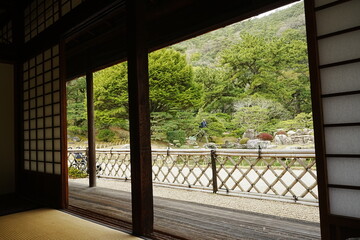 Japanese Garden from Traditional Japanese House Window at Ritsurin Garden Park in Takamatsu, Kagawa, Japan - 日本 香川 高松 栗林公園 日本庭園 日本家屋からの景色