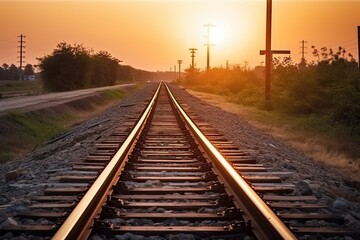 Obraz na płótnie Canvas railway tracks in the morning,Railway tracks tend to the horizon and the sky, ai generative