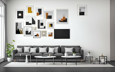 Photo of a modern living room with a cozy couch and stylish decor