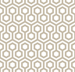 A beige and white hexagon pattern wallpaper that is printed in a variety of sizes