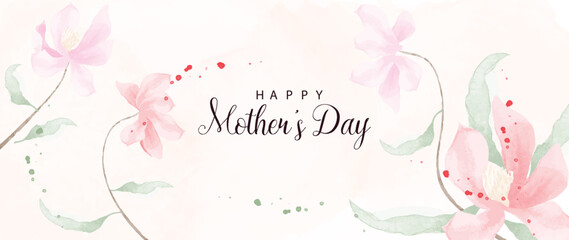 Happy mother's day background vector. Watercolor floral wallpaper design with colorful wild flowers, leaves. Mother's day concept illustration design for cover, banner, greeting card, decoration.