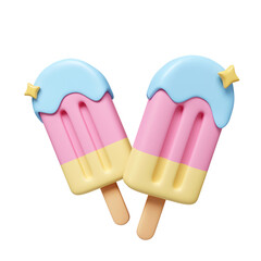 3d colorful popsicles melting. juicy ice cream. summer vacation and holidays concept. icon isolated on white background. 3d rendering illustration. Clipping path