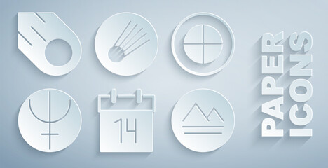 Set Calendar, Earth globe, Neptune planet, element, Comet and icon. Vector