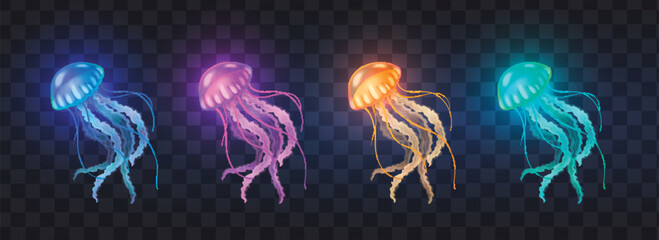 Jellyfish Realistic Set - obrazy, fototapety, plakaty