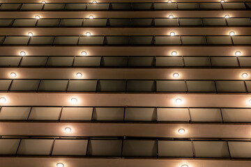 Copenhagen, Denmark  The night facade of an illuminated building in the Frederiksberg district.