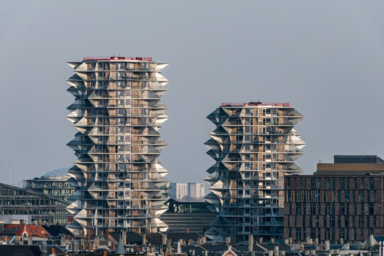 Copenhagen, Denmark A skyline view towards the famous Cactus Towers designed by the BIG architecture firm.