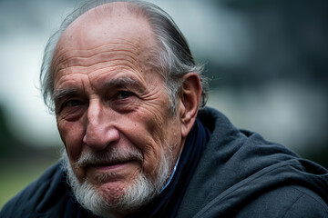 Obraz premium An old man with a white beard and a black hoodie